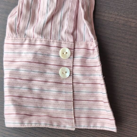 Rafaella Pinstripe Blush Stripe Long  Sleeve Shirt Size Petite Small - Picture 2 of 5